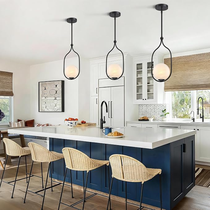 Globe Pendant Light, Modern Bubble Chandelier and Hand Blown Glass Chandelier with Black Finish Adjustable Rods for Kitchen Island Dinning Room Bedroom Living Room Home Owners - Image 5