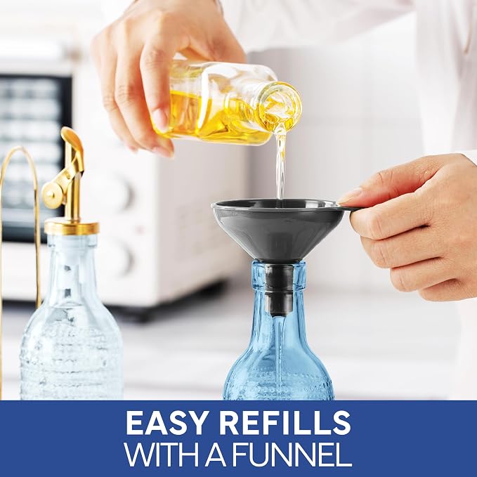COOK WITH COLOR Glass Olive Oil Bottle Dispenser - 2 Pack- 17oz Oil and Vinegar Cruet - Olive Oil Carafe Decanter for Kitchen, Champagne Bubbles, Blue - Image 7