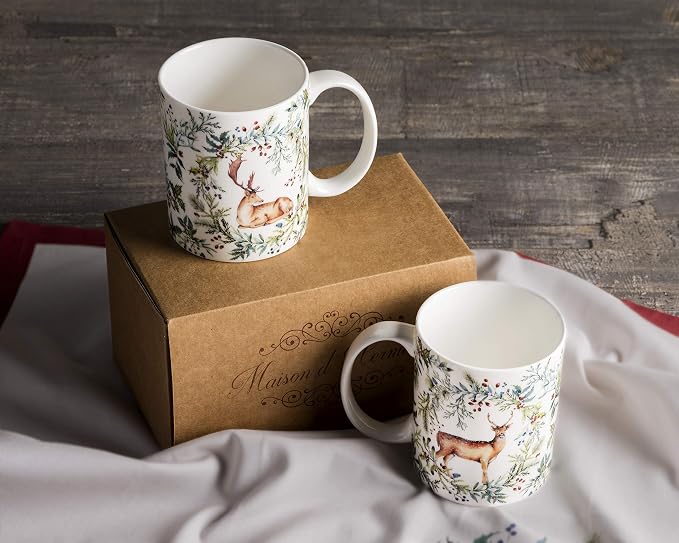 Maison d' Hermine Coffee Mug with Handles Tea Cups (12 Ounce, Pack of 2) | Fine Bone China Coffee Mugs for Hot Beverages Cappuccino Latte Home Restaurant Hotel Spring Summer -Holly Time - Image 7