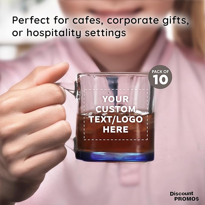 Custom Libbey Clear Glass Coffee Mugs 13 oz. Set of 10, Personalized Bulk Pack - Perfect for Coffee, Tea, Espresso, Hot Cocoa, Other Beverages - Blue Bottom