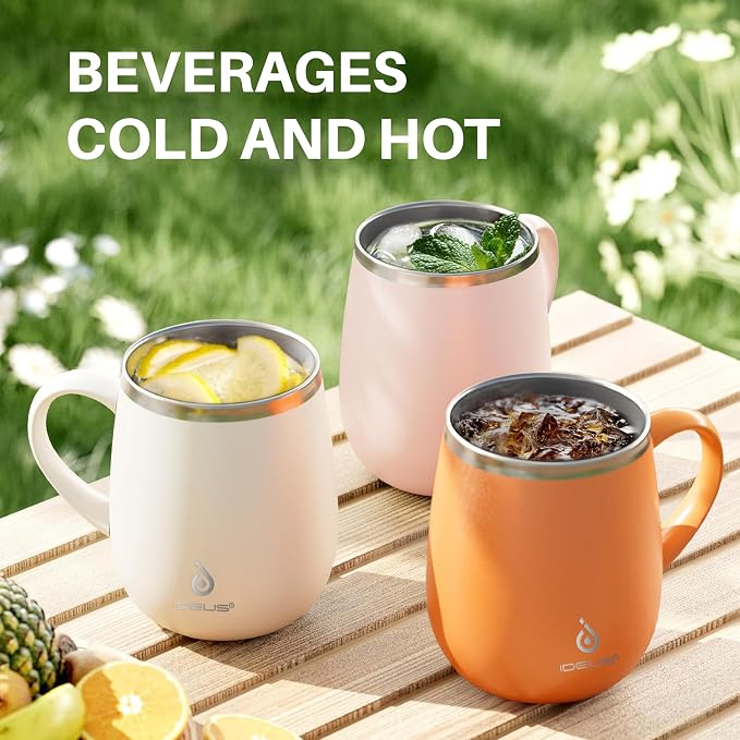 Ideus 16 oz Insulated Coffee Mug with Handle and Lid, Double Wall Stainless Steel Vacuum Thermal Coffee Mug, Travel Coffee Cup Thermal Cup for Home and Office, White - Image 9