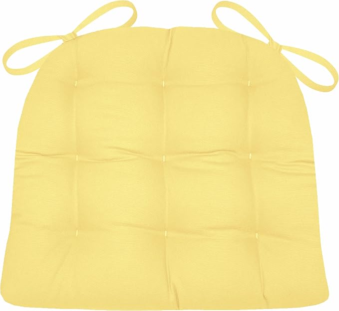 Barnett Home Decor Cotton Duck Yellow Dining Chair Pad with Ties - Medium Size 18 Chair Cushion - Latex Foam Fill - Machine Washable, Reversible, Solid Color, 100% Cotton, Made in USA by BarnettHomeDecor