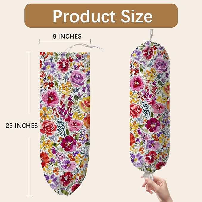 Plastic Bag Holder Dispenser, Plastic Grocery Bag Organizer & Wall Mount Paper Trash Bags Saver Storage for Kitchen Home Pantry Decor, Colorful Floral Kitchen Decor Shopping Bags Storage Dispenser - Image 2
