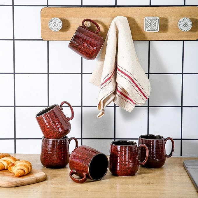 Hasense Coffee Mugs 8 oz, Ceramic Small Espresso Cups Set of 6, Mini Cups with Handle for Coffee, Tea and Cocoa, Modern Mugs for Mother's Day Gift, Dishwasher & Microwave Safe, Red - Image 6