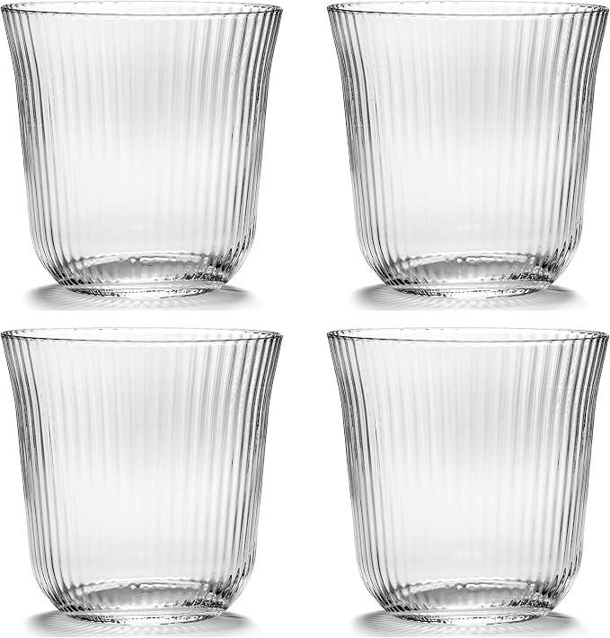 Serax Large Whiskey Glasses Drinking Set of 4 | Inku Glassware by Sergio Herman | Clear Glass Tumbler Cups without Lids | Home Essentials, Cocktail Glasses | Whisky, Beer, Juice, Water by Serax