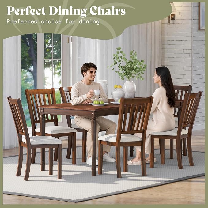 AMERLIFE Set of 8 Farmhouse Upholstered Dining Chairs with Wood Legs, Brown | Curved Back Design, Padded Dining Chairs, Solid Wood Legs, Dining Room Seating, Dark Brown Finish - Image 6