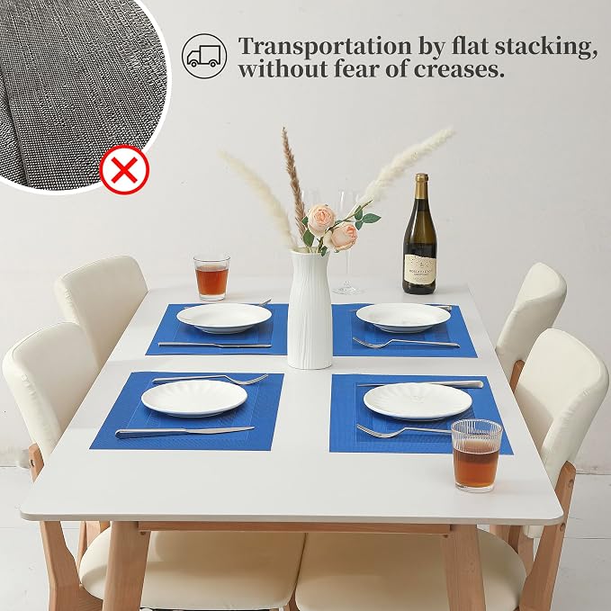 Leetaltree Blue Frame Placemats Set of 6 - Heat Resistant Non-Slip Place mats for Dining Table, Washable Durable PVC Vinyl Woven Table Mats（Blue Frame, 6） - Image 6