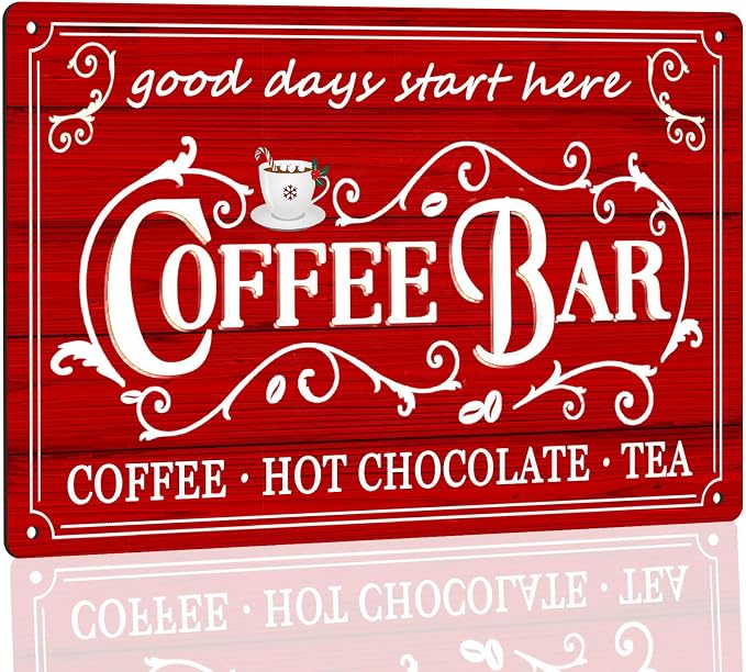 Vintage Metal Sign - Coffee & Tea Bar Decor - Christmas & Hot Cocoa Station - 8 x 12 Inch by tosles