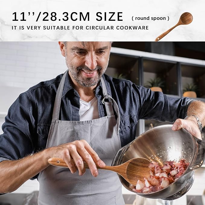 Wooden Spoons for Cooking, 6-Piece Acacia Wood Cooking Utensil Set | Spoons and spatulas stir, mix, flip and serve; balanced handles offer control while staying gentle on nonstick cookware. - Image 3