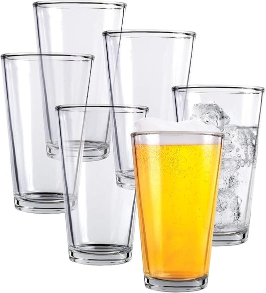 Kitchen Lux Pint Beer Glasses Set of 6 (16oz) Tall Clear Drinking Glasses | All Purpose Tumbler – Heavy Base for Ale, Cocktail, Water, Juice – Pub Style Design For Home Dining, Bars, and Parties by KitchenLux