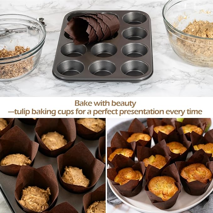 150 Pcs Mini Cupcake Liners Muffin Liners Baking Cups | Tulip Cupcake Liner for Baking Wedding, Birthday, Baby Shower Parties, Brown - Image 5