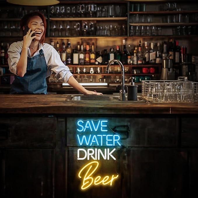 Kavaas Save Water Drink Beer Neon Sign, Neon Beer Signs for Man Cave, Home Bar, Pub, Wall Decor - Best Gifts for Beer Lovers, Birthday, Christmas - Image 8