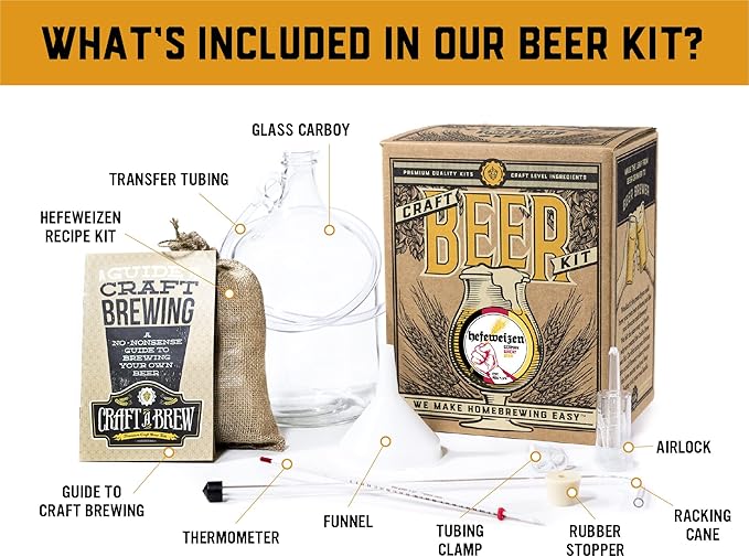 Craft A Brew - Hefeweizen - Beer Making Kit - Make Your Own Craft Beer - Complete Equipment and Supplies - Starter Home Brewing Kit - 1 Gallon