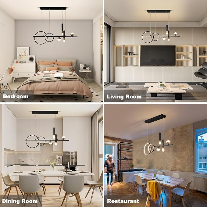 Siittoo Modern Linear Chandelier, Dimmable LED Pendant Light with Remote | 39.4" Black Gold Hanging Light Fixture, 48W Kitchen Island Pendant Lighting for Dining Room and Living Room - Image 7