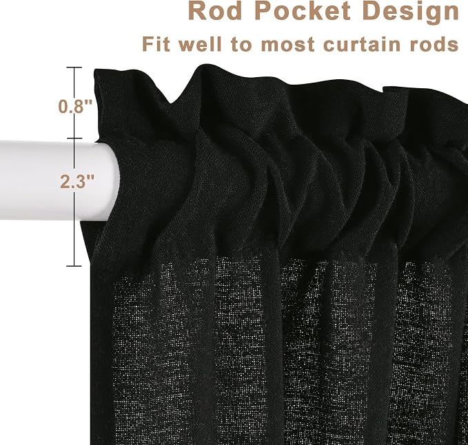 Likiyol Linen Swag Curtains Farmhouse Ruffle Valances for Windows Rustic Country Window Valances Light Filtering Kitchen Curtains Rod Pocket Valance for Bathroom Cafe, Black White, 60" W x 36" L - Image 4