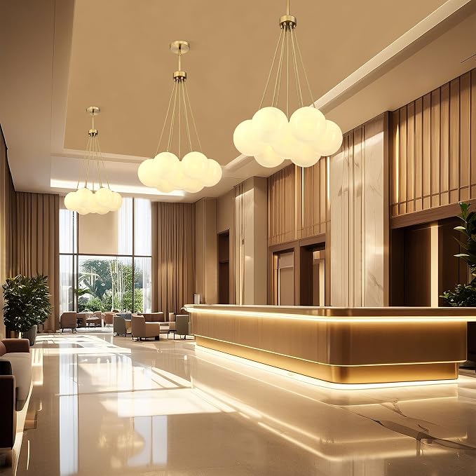 Modern Globe Chandelier Milky Glass Shade Gold Sputnik Ceiling Light Fixture, Mid Century Bubble Dining Room Pendant Light, Hanging Island Light for Kitchen Bedroom Entryway Over Table - Image 8