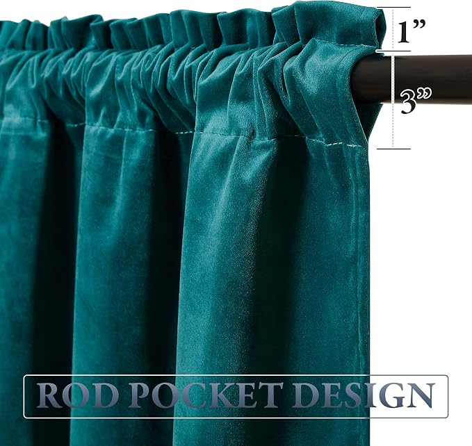 Teal Tassel Velvet Valances Curtains 52x18 Inch 2 Panels | Super Soft Thick Fabric, Privacy Light Dimming Window Drapes for Living Room, Bedroom, Kitchen, Bathroom, Rod Pocket - Image 3