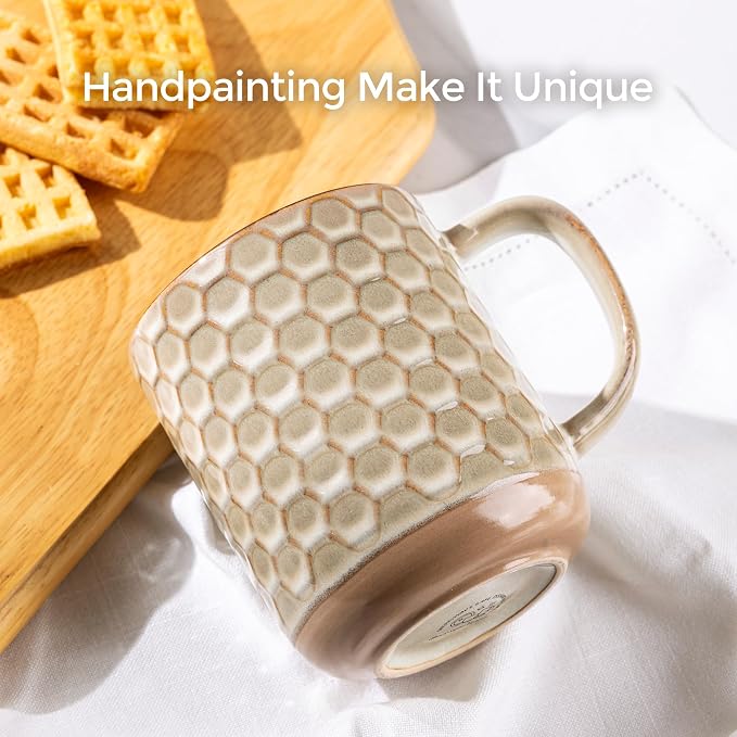 GBhome Large Coffee Mugs Set of 4, 16oz Handmade Stoneware Coffee Mugs Set with Large Handle for Cappuccino/Latte/Tea/Hot Cocoa, Dishwasher & Microwave Safe-Pale khaki - Image 4