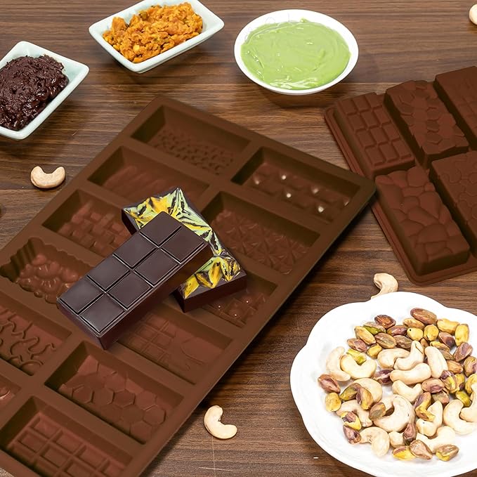 2Pcs Dubai Chocolate Bar Pistachio Deep Molds, Stuffed Candy Bar Molds for Dubai Chocolate Bar Pistachio, Large Break Apart Chocolate Molds,1Inch Thick Chocolate Molds, Ice Cube Deep Mold