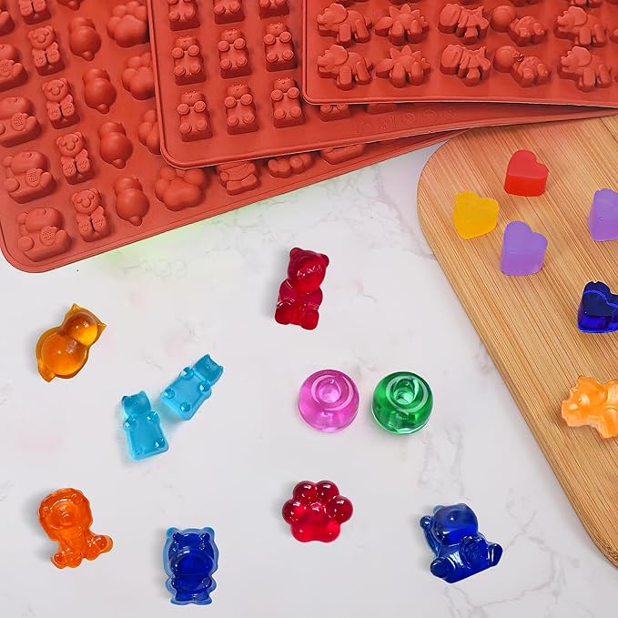 Gummy Bear Mold Silicone for Gummies Candy,5Pcs Safari Jungle Theme Gummy and Chocolate Molds Silicone for Kids Including Mini Bear, Dinosaur, Lion, Tiger, Cat, Rhinoceros, Groundhog, Hearts