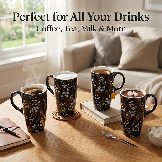 Topadorn 17oz Ceramic Travel Mug with Lid, Cottagecore Wildflower Cup | Large Ceramic Coffee Mug • Meadow Floral Design • Comfortable Handle • Microwave & Dishwasher Safe • Gift Box - Image 4