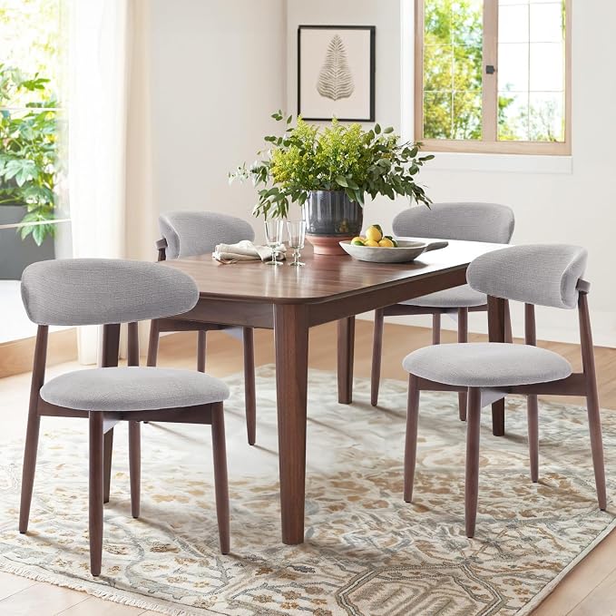 COLAMY Wooden Dining Chairs Set of 4, Modern Fabric Upholstered Dining Room Chair, Farmhouse Kitchen Chair with Foot Pegs, Light Grey by COLAMYHOME