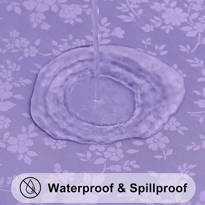 Smiry Round Waterproof Heavy Duty Vinyl Tablecloths, 70 x 70 Inch | Wipeable Washable Floral Embossed Table Cover for Kitchen and Dining Room, Indoor & Outdoor Use, Purple - Image 2