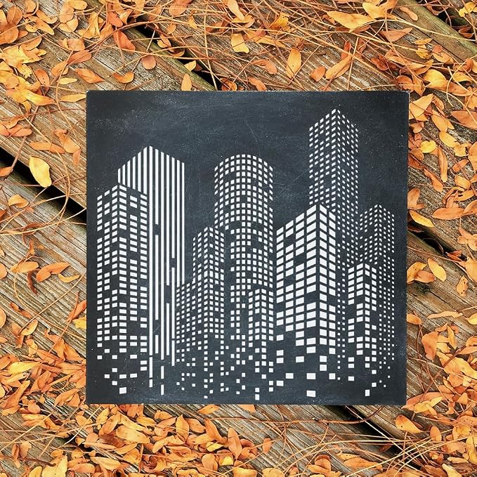 FINGERINSPIRE Skyscraper Stencil with Paint Brush 11.8x11.8inch Reusable City Buildings Drawing Template Tall Buildings Stencil Large Modern Cityscape Template for DIY Crafts Furniture Wall Decor - Image 4