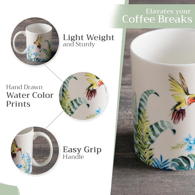 Maison d' Hermine Coffee Mug with Handles Tea Cups (12 Ounce, Pack of 1) | Fine Bone China Coffee Mugs for Hot Beverages Cappuccino Latte Home Restaurant Hotel Spring Summer -Tropiques - Hummingbird - Image 5