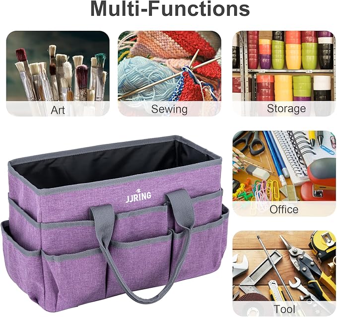 JJRING Craft Tote Bag Organizer for Art Storage, Art Tote Organization with Multiple Pockets, Art Sewing Supply Bag for Scrapbooking, Medical, and Office Supplies Storage (Purple)