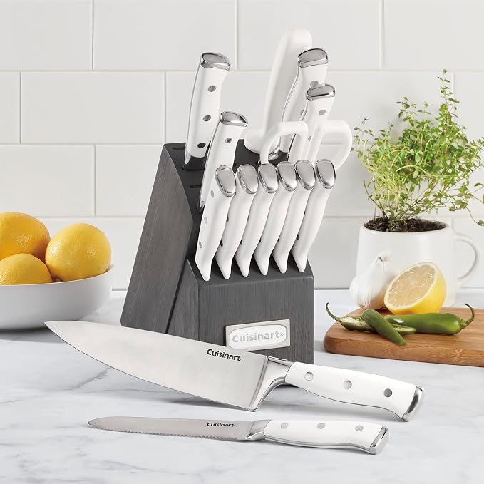 Cuisinart 15-Piece Knife Set with Block, High Carbon Stainless Steel, Forged Triple Rivet, White/Charcoal Gray C77WTR-15PCG - Image 3