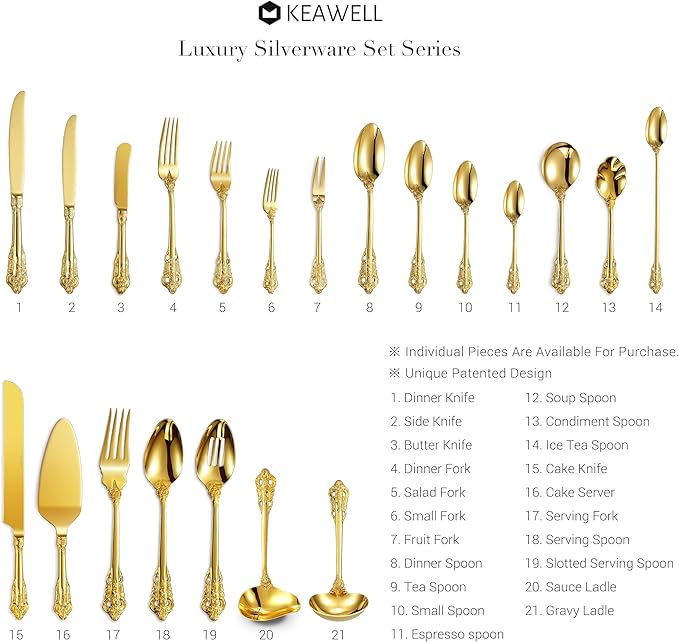 KEAWELL Premium Luxury 4-Piece 6" Tea Spoon Set, 18/10 Stainless Steel, Vintage Coffee Espresso Demitasse Spoons, Smooth Edges, Dishwasher Safe (Gold)