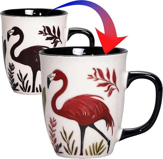 Ceramic Flamingo Coffee Mug - 16oz Color Changing Mug, Large Coffee Mugs for Hot Cocoa Tea, Pink Flamingo Gifts for Women, Valentine's Day Gifts for Girlfriend Wife by Asmwo
