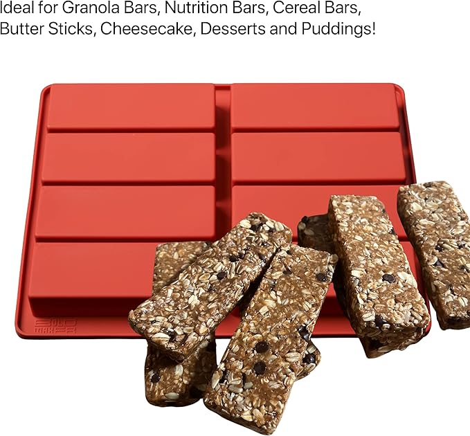 Bold Maker 8 Cavity Rectangle Silicone Mold (2pcs) - 23815 - Ideal for Granola Bars, Nutrition Bars, Cereal Bars, Butter, Truffles, Cheesecake, Brownies, Cornbread, Dessert, Pudding