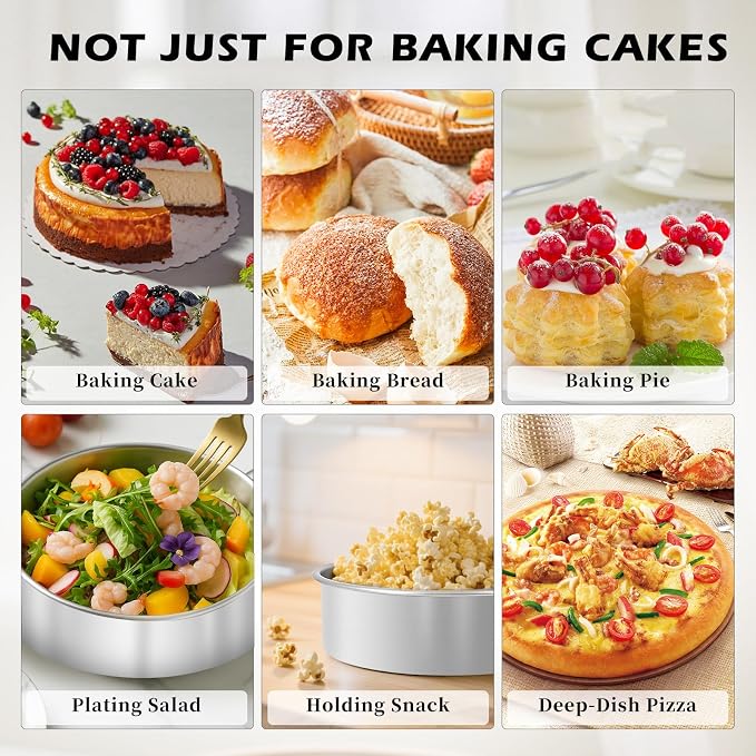 8 Inch Cake Pan - 3PCS Stainless Steel Round Layer Cake Baking Pans with 100 PCS Parchment Paper, Round Bakeware for Party Birthday Wedding, Mirror Finish & Dishwasher Safe - Image 5