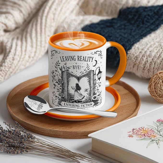 Hyturtle Book Mug with Spoon Gifts for Book Lovers on Birthday, Christmas | Bookish Cup Gifts for Women, Reading Themed 11oz ceramic Mug, Vivid double-sided fade-resistant print, Comfort grip handle - Image 8