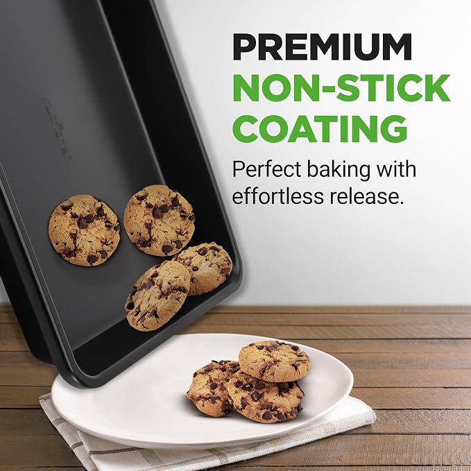 NutriChef 2-Piece Non-Stick Black Cookie Sheets - Versatile & Durable Non-Toxic Carbon Steel Bakeware Sets, Stackable Baking Tray for Cookies, Brownies, Jelly rolls - Oven Safe & Easy Clean - Image 6