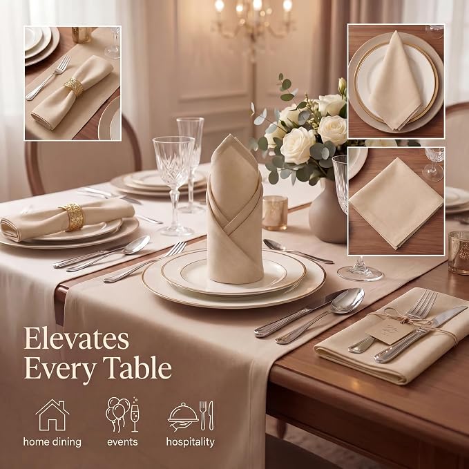 Urban Villa Cloth Napkins Cotton 20x20 (Set of 12) Taupe - Image 2