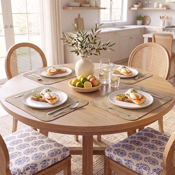 MOSAYT Vinyl Placemats Set of 4-12 X 17 Inch - Faux Leather 100% Waterproof Oil-Proof Wipeable PU Place Mats, Heat Resistant Reversible Table Mats for Kitchen, Dining, Outdoor, Apricot - Image 2
