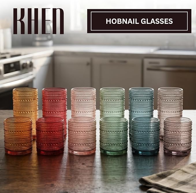 Hobnail Highball Glasses, Vintage Beaded Tumblers Set of 12, 14 & 11 oz | Vintage Beaded Design, Embossed Bubble Texture, Comfortable Grip, Ideal for Water, Whiskey, Cocktails, Wine & Mixed Drinks, - Image 2