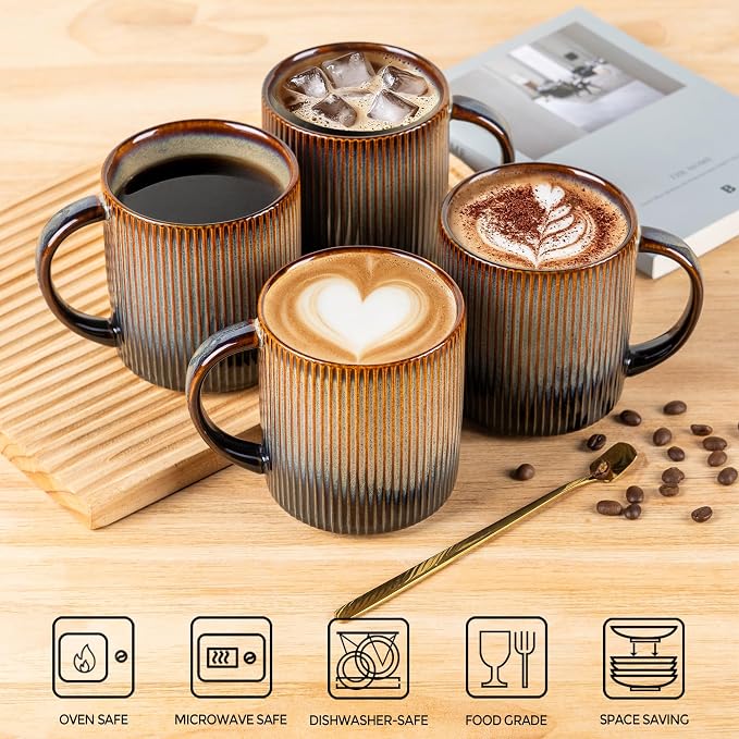 theterra Ceramic Coffee Mugs Set of 6, 14.2 oz Coffee Cups with Handle | Handmade, Suitable for Latte, Tea, Milk, Beer & Hot Cocoa, Cocoa Mocha - Image 4