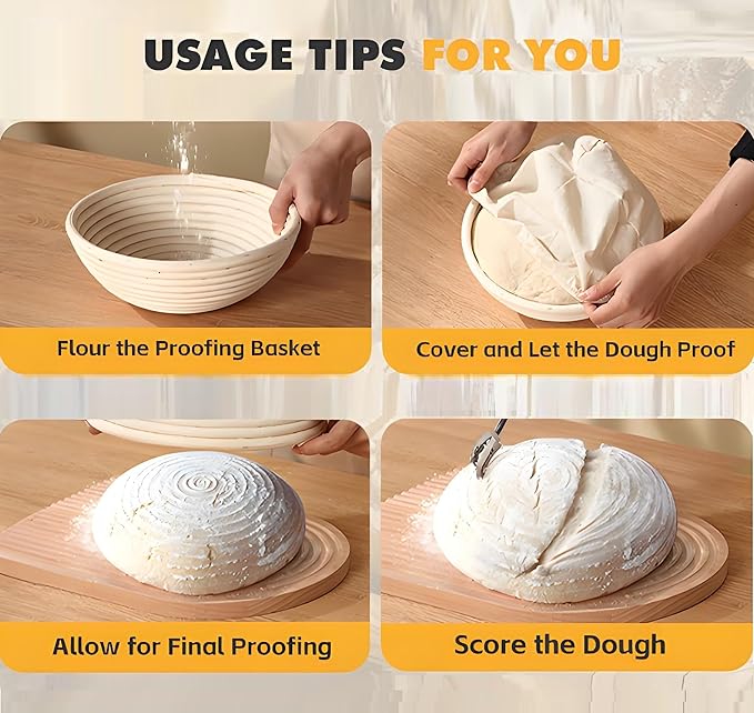 Sourdough Starter Kit Sourdough Bread Baking Supplies, Banneton Proofing Bread Baskets Set 2 Pack with Liner, Sourdough Tools Kit for Beginner and Professional Bakers, Bread Making Tools