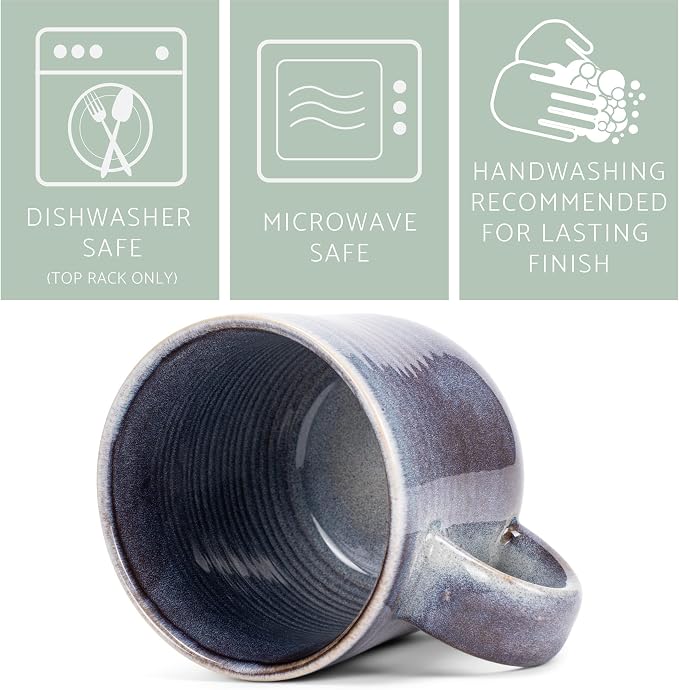 Elanze Designs Glossy Reactive Glaze Large 17 Fluid Ounce Everyday Kitchen Food Grade Ceramic Stoneware Coffee Mug Cup with Comfort Curved Handles, Set of 4, Purple Ombre Blue - Image 4
