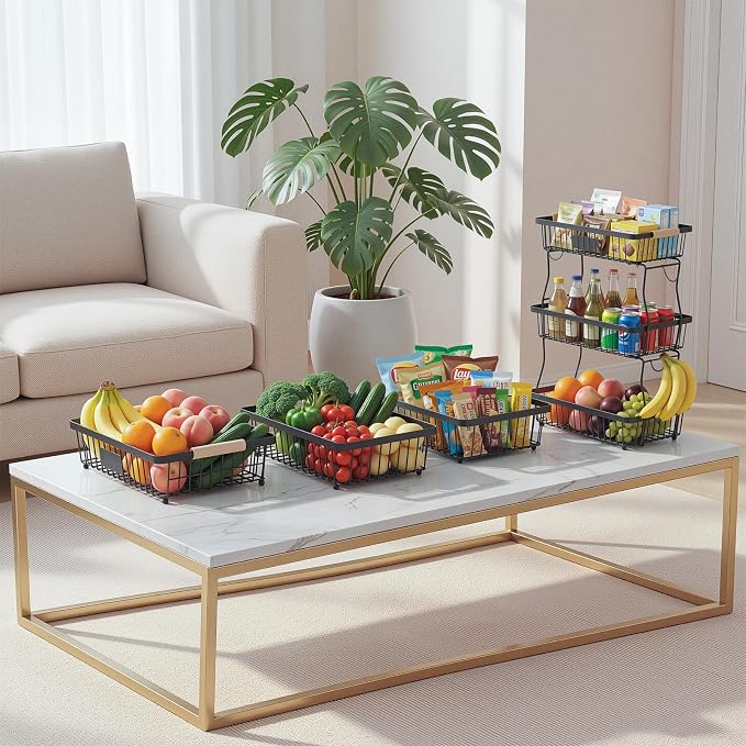 3 Tier Fruit Basket with 2 Banana Hangers, Mesh Basket Fruits Stand Produce Holder Organizer for Onion Potato Bread Snack Veggie Black - Image 6