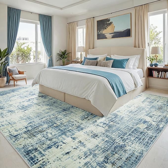 6x9 Washable Area Rug for Living Room Bedroom: Non-Slip Modern Blue Gray | Machine Washable TPR Backing, Stain-Resistant Low Pile, Pet & Kid Friendly, Abstract Decor for Dining Room, Dorm, Home Office - Image 2