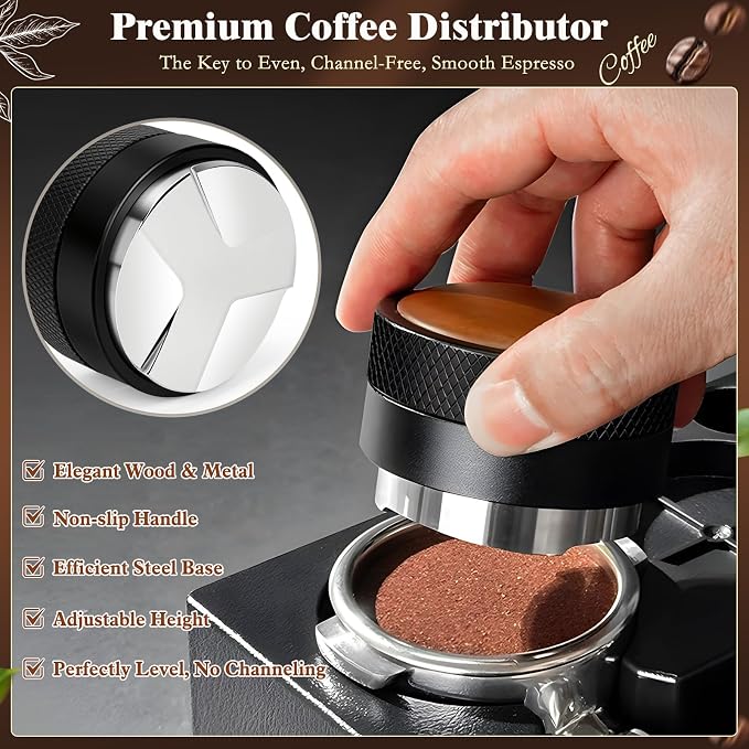 8 PCS Espresso Accessories Kit, 53.3mm Espresso Tamper Kit Coffee Tamper Set with Coffee Distributor, Espresso Tamping Station, Espresso WDT Stirrer,Dosing Funnel, Fits Breville 54 mm Portafilter - Image 5