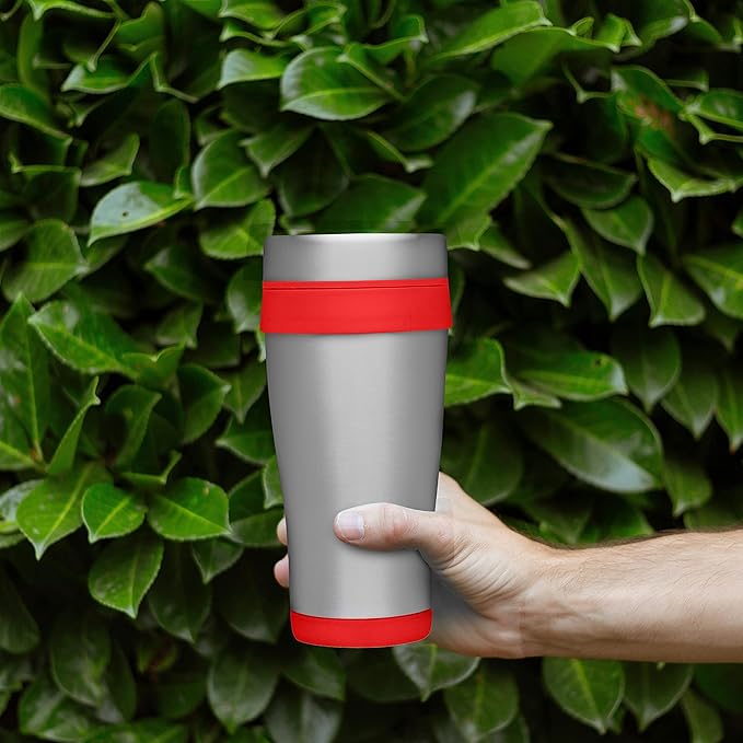 DISCOUNT PROMOS Insulated Stainless Steel Travel Mugs 16 oz. Set of 10, Bulk Pack - Perfect for Coffee, Soda, Other Hot & Cold Beverages - Red