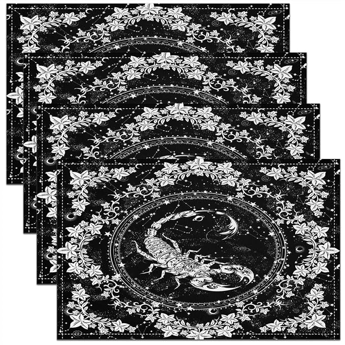 Feelyou Boho Exotic Scorpion Placemats Set of 4 for Girls 18"x12" Sun Moon Scorpio Placemat for Kitchen Dining Table Decor Indoor Outdoorative Bohemian Animals Theme Table Place Mats, Galaxy Floral by Feelyou