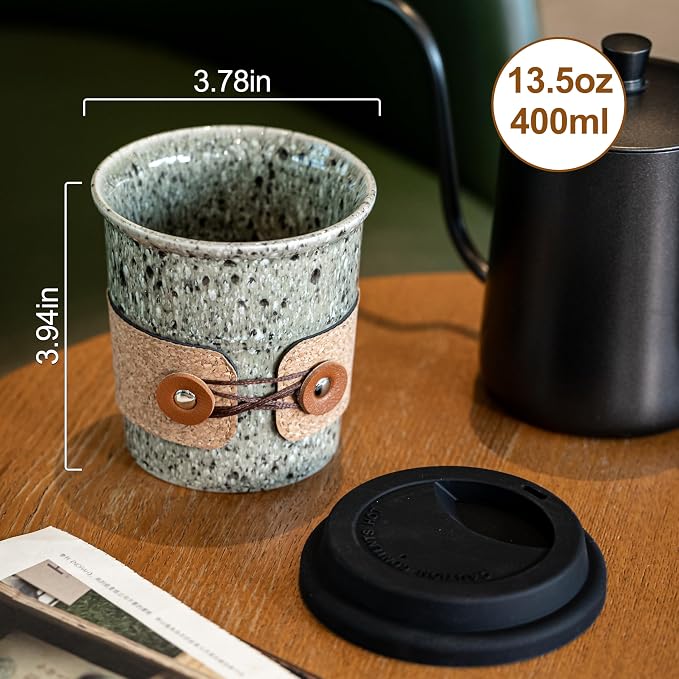 Ceramic Travel Coffee Mug with Lid, Large To Go Coffee Tumbler | Spill Proof Coffee Cup, Microwave and Dishwasher Safe, Large Porcelain Tea Mug with Lid, Coffee Gifts for Men & Women, 13.5oz - Image 2