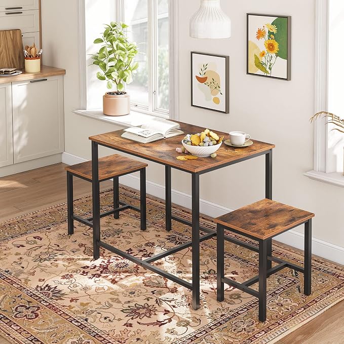 HOOBRO 3-Piece Industrial Dining Table Set, Kitchen Table, Space Saving Dinette for Kitchen, Dining Room, Small Space, Breakfast Nook, Living Room, Party, Rustic Brown and Black BF75CZ01G1 - Image 9